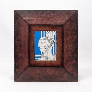 Endre Szasz porcelain picture - Rare - Hand painted Hollohaza piece - 26/500 limited produtcion - Greek woman in headpiece - Leather casing