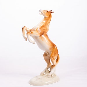 Rearing Stallion - Vintage Royal Dux Bohemia Porcelain - Realistic sculpt - Horse porcelain figure - Made in Czechoslovakia - From the &#39;60s