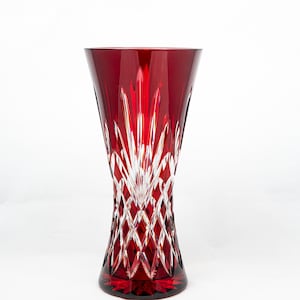 Diamond - Ruby Red Vase - Ajka Crystal - 11.4 in - Vintage hand cut lead crystal - Luxury Decor