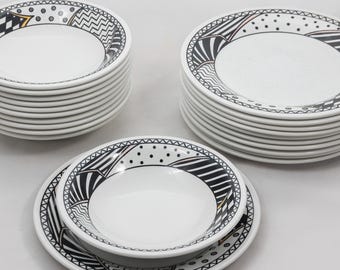 Memphis - Staffordshire Tableware England - Vintage porcelain - dinnerware set serving - Op-art - Post modern - Bauhaus - '80s