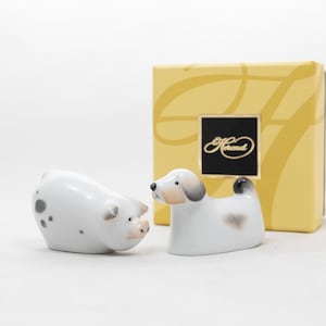 Farmyard friends - Herend porcelain - Dog and pig - Miniatures - Hand painted animal figurines - Vintage Hungarian procelain - New with box