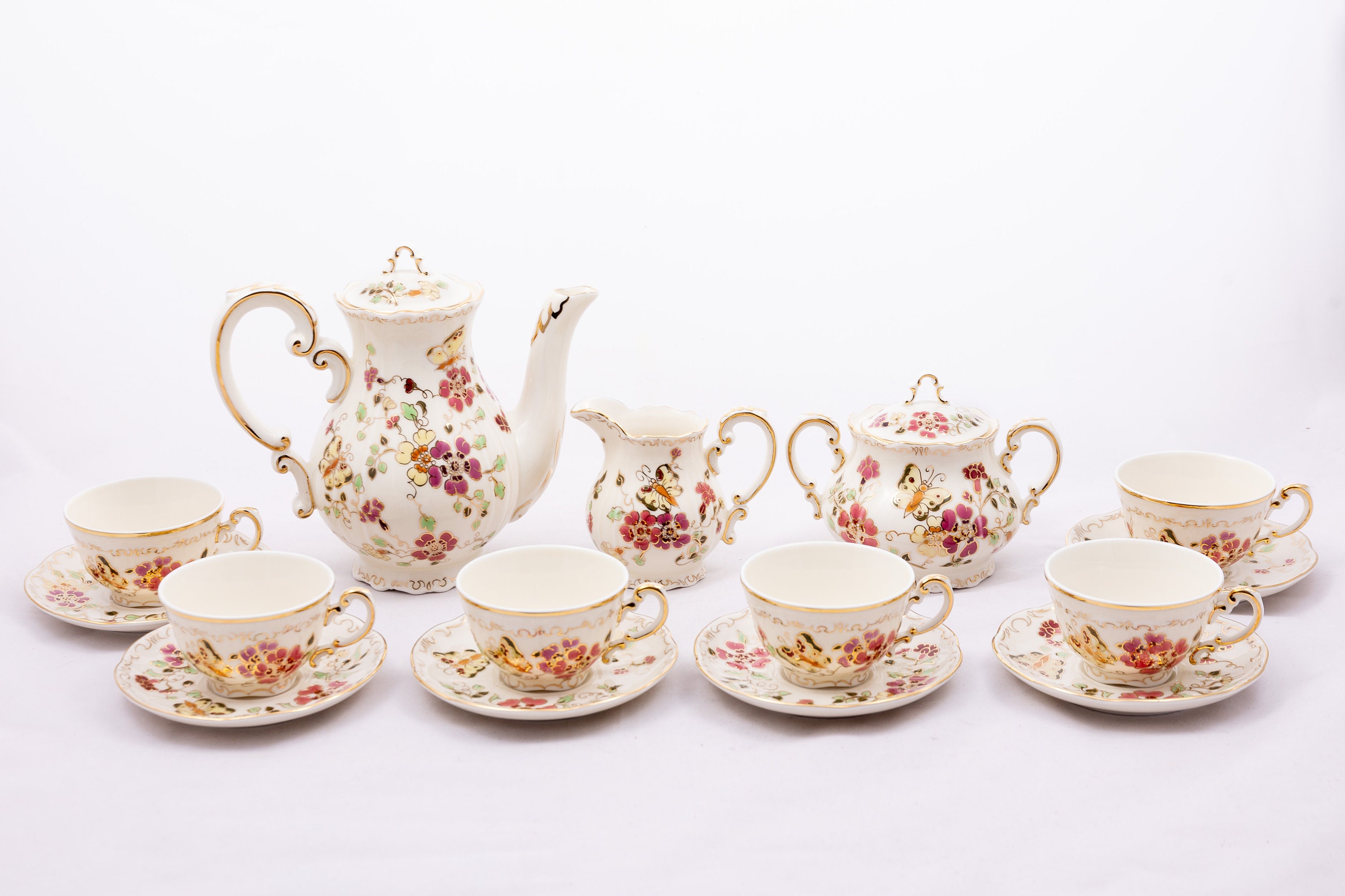 Butterfly - Zsolnay Pecs Porcelain - 6 Person Coffee Serving