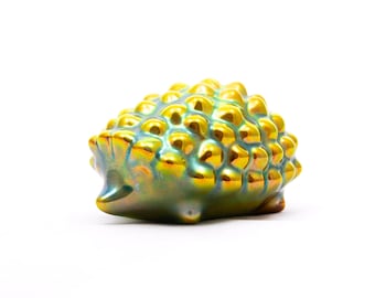 Eosin hedgehog - Rare Zsolnay Pecs porcelain figurine - by Janos Torok - Special eozin glazing - art deco mcm animal figure - From the &#39;90s