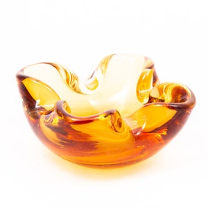 Amber splash - By Aschenbecher - Retro ashtray / trinket tray - Mid century modern - Murano Bohemia - Vintage mcm home decor - Italy &#39;60s