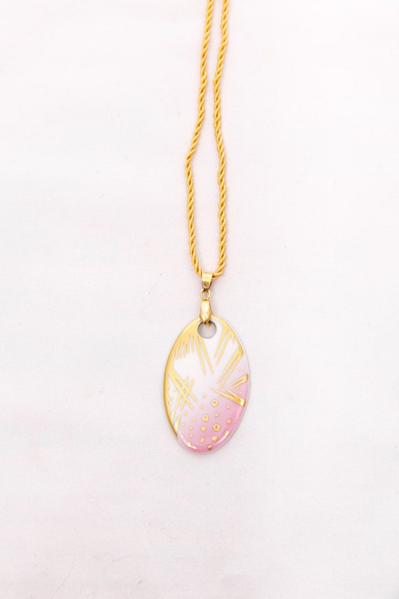 Pink & gold zig-zag - Rare Hollohaza pendant neckl