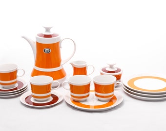 Sunday morning - Bavaria Germany Winterling - 4 person breakfast set - Retro porcelain - Brown and orange - From the '80s