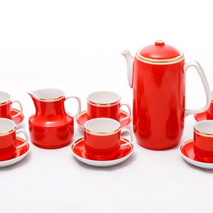 Classic red and gold - Vintage Hollohaza coffe set - Gold plated - From the &#39;60s - Made in Hungary