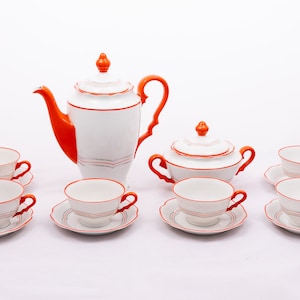 Art-deco dreams - Red & white coffee mocca set for 6 - Vintage Chodau porcelain - From the &#39;30s - Made in Czechoslovakia - Rare collectible