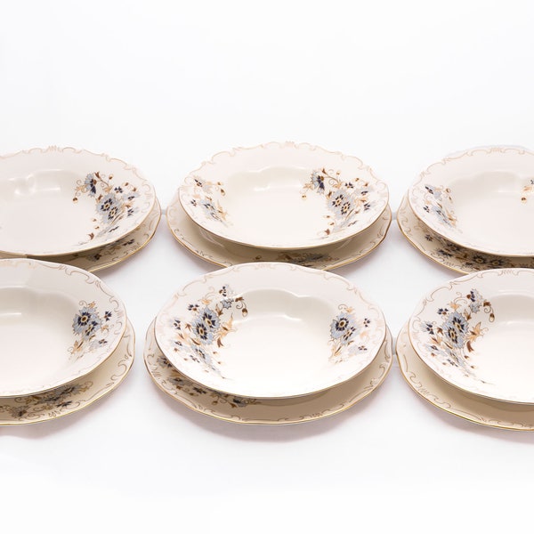 Flores de maíz - Zsolnay Pecs Porcelain - Juego de placas de vajilla para 6 personas - Porcelana fina exclusiva - Chapada en oro - Pintada a mano - Made in Hungary