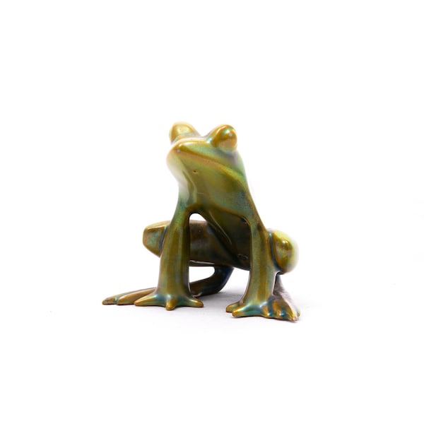 Eosin froggy - Rare figurine en porcelaine Zsolnay Pecs - par Janos Torok - Vitrage spécial eozin - figurine d’animal art déco mcm - Des années 90