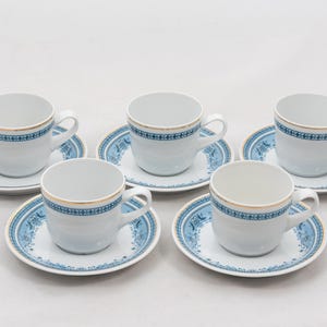 Blue bouquet - Porcelain coffee cup set - Hollohaza Hungary - By Bela Bukki - Vintage '70s