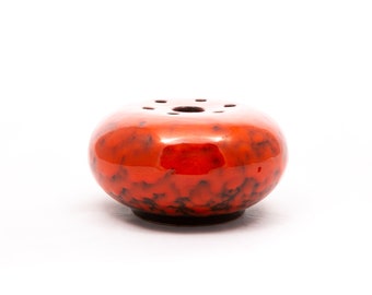 Orange orb - Ceramic ikebana - Retro flower bowl pot planter - Vintage hungarian ceramics - Brown & orange - Hand painted - From the &#39;50s