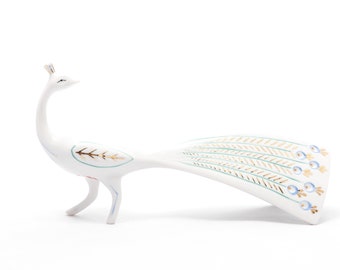 Art-deco peacock - Vintage Hollohaza Porcelain - Hand painted figurine - From the &#39;70s - Made in Hungary