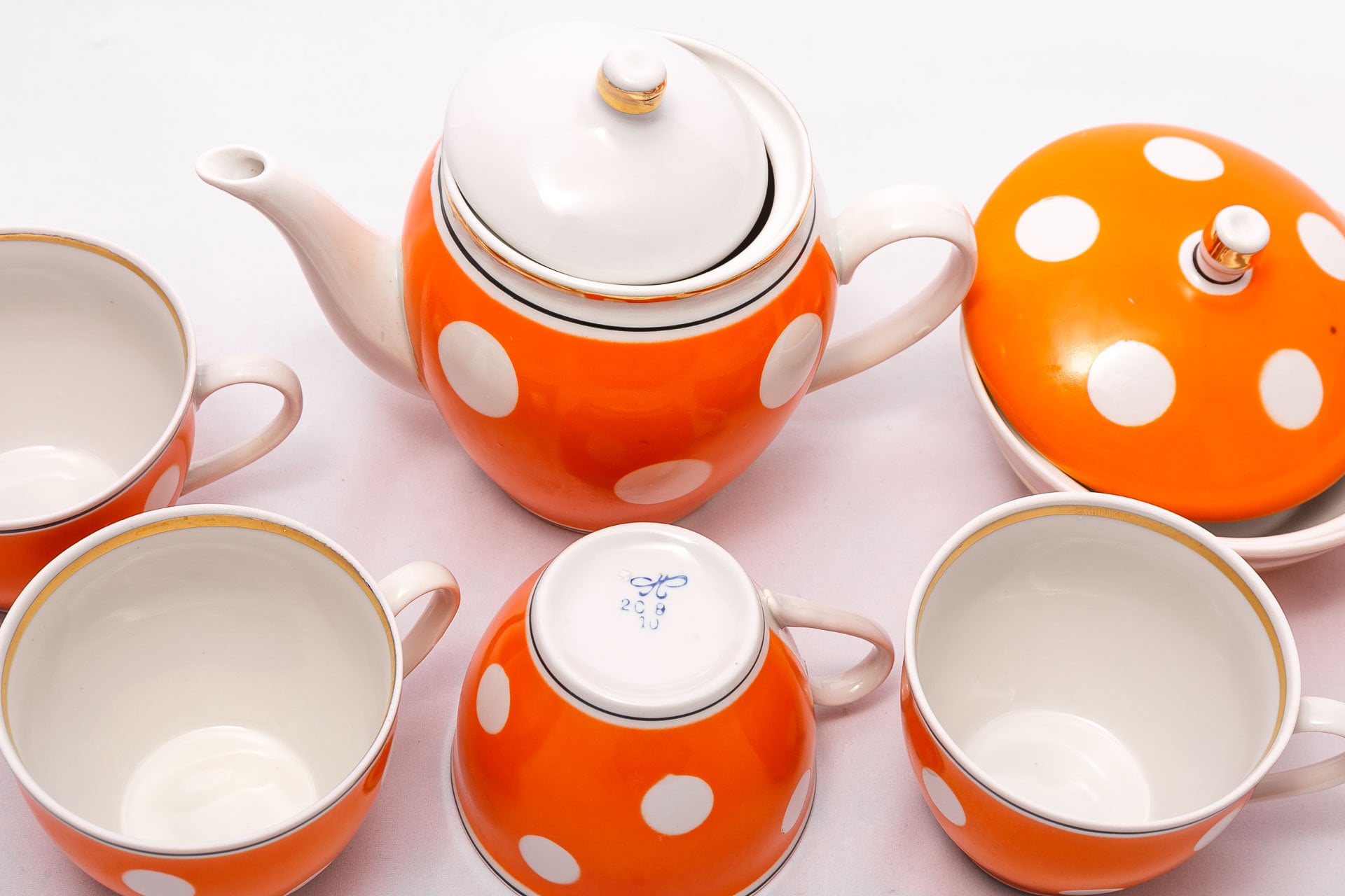 Retro Orange Polka Dot - 6 Person Soviet Polonsky Porcelain Coffee