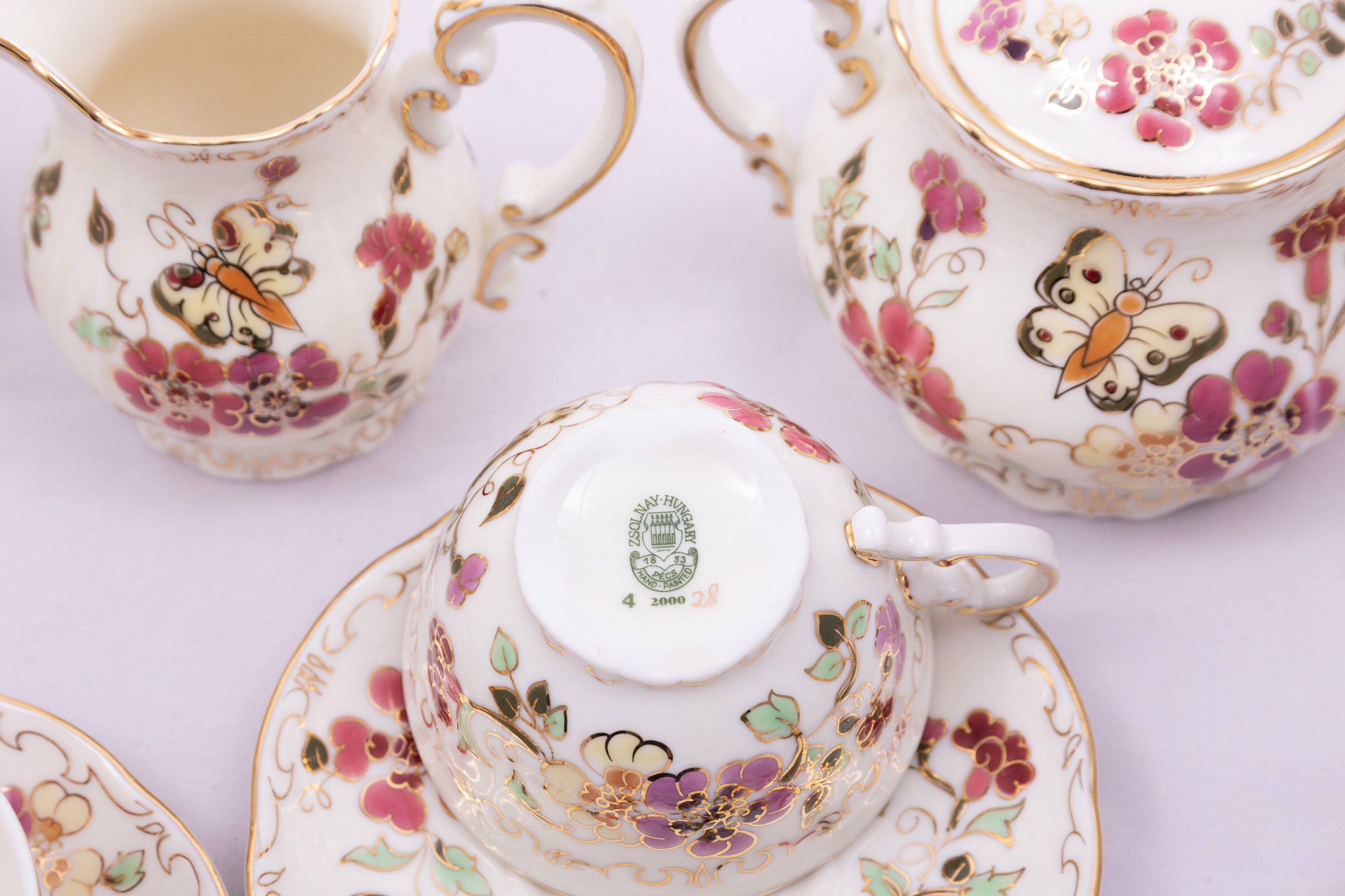 Butterfly - Zsolnay Pecs Porcelain - 6 Person Coffee Serving