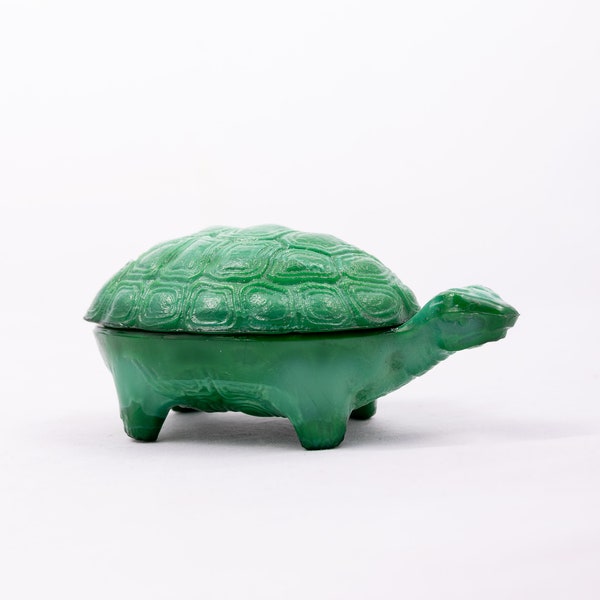 Tortue malachite - Par Hoffmann & Schlevogt - Verre d'art en jade vert - Boho art déco nouvo - Boîte à bijoux - Tchécoslovaquie des années 30