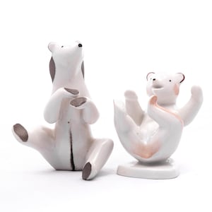Bear brothers - Vintage Drasche Porcelain - Art-deco Grizzly and polar bears - fine china animal figurine - From the &#39;50s - Made in Hungary