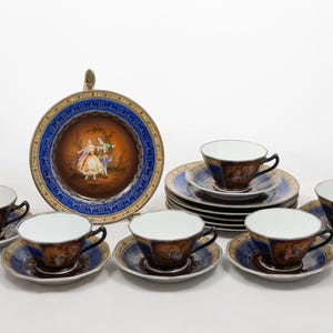 Rococo Romance - Vintage breakfast tea set - Bohemian porcelain - Secessionist baroque motifs - Haas & Czjzek Schlaggenwald - Art Nouveau