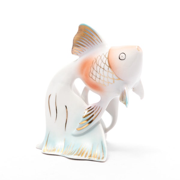 Betta fish - Vintage Hollohaza Porcelain - Gold plated - Hand painted figurine - From the '70s - Made in Hungary