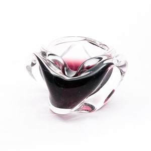 Purple rose - Rare hand blown glass art deco ashtray offering bowl - Dark violet - Murano style - Vintage mcm retro home decor - Italy &#39;60s