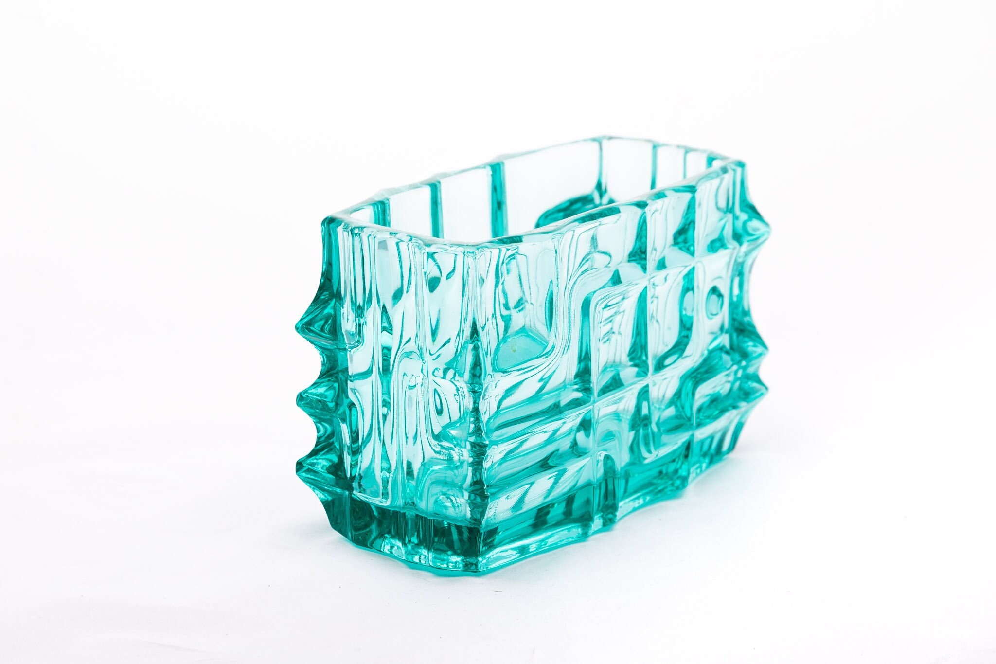 Mint Green Modern - Rare Geometric Glass Vase By Vladislav Urban For Sklo Union Rosice Vintage Decor Made in Czechoslovakia "60S