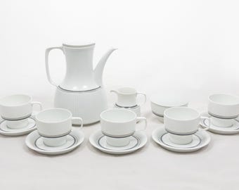 Modulation - Von Tapio Wirkkala für Rosenthal Germany - Studio Linie - Vintage 5 Personen Kaffeegedeck / Teeservice - Blau & Platin Band - 70er Jahre