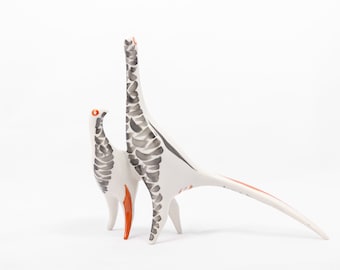 Art-deco Pheasant pair - Drasche porcelain - Hand painted animal figurine - Mindcentury-modern style - From the '60s - Made in Hungary