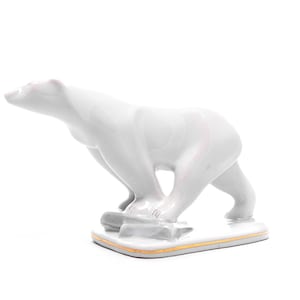 Polar bear - Vintage Alba Julia Porcelain - Art-deco animal white - Hand painted retro ceramic figurine - From the &#39;60s - Made in Romania