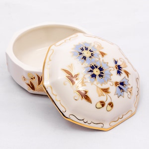 Cornflowers - Zsolnay Pecs Porcelain - Bonbonier - Blue & brown - Exclusive numbered china - Gold plated - Hand painted - Made in Hungary