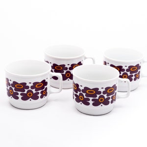 Violet bouquet - Vintage Zsolnay Pecs porcelain - Floral big cocoa mugs - Purple & yellow - Art-deco - Made in Hungary - From the &#39;50s