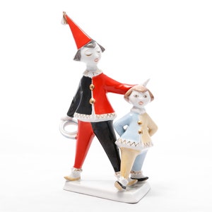 Pair of circus clowns - Vintage Hollohaza Porcelain - Hand painted figurine - From the '70s - Made in Hungary