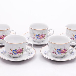 Morning-glory - Vintage Hollohaza Hungary porcelain - Baroque style bohemian tea set serving - Gold plated painted &#39;90s