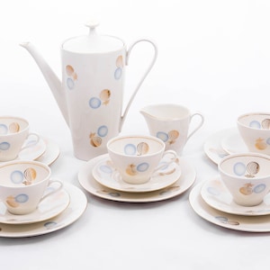 Golden visions - Vintage 5 person Bavaria porcelain coffee tea breakfast set - Gold plated motifs - From the &#39;70s - Made in Germany
