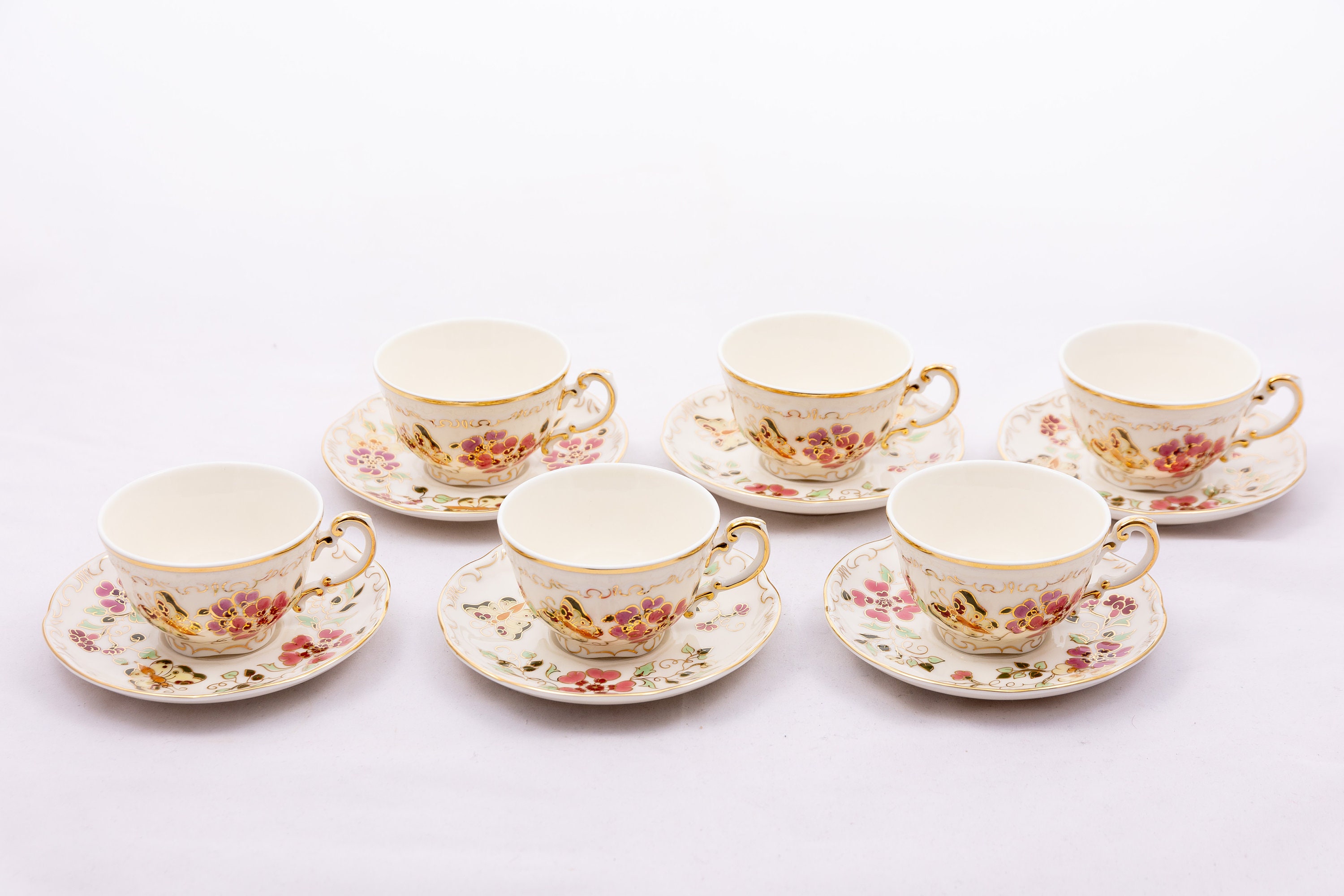 蝶 - ジョルナイ・ペーチ陶器 - 6人用コーヒーサービング - 限定番号 