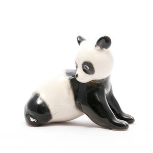 Giant panda cub - Vintage Russian Lomonosov porcelain - Hand painted bear figurine - from the &#39;60s - Made in USSR - Black and white design