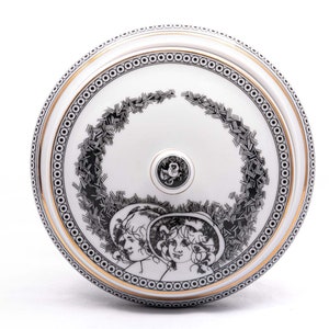 Sisters by Laszlo Jurcsak - Vintage Hollohaza porcelain - jewellery tray bonbonier - Exclusive szasz studio Hungary - Gold plated monochrome