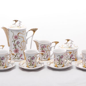 Springtime melody - Rare 6 person coffee set - Vintage Hollohaza porcelain - From the &#39;90s - Made in Hungary
