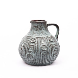 Spring - Small flower vase - Bodo Mans - Bay Keramik pottery - Retro relief motif Fat Lava - Green brown - Made in Germany - From the &#39;60s