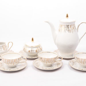 Golden zigzag - Vintage 3 person Bavaria porcelain coffee set - Rieber Mitterteich - Gold plated motifs - From the &#39;70s - Made in Germany -
