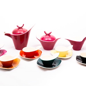 Rainbow dreams - Rare 6 person coffee set - Vintage Romanian fs porcelain - Colorful tea serving - From the &#39;60s - Bauhaus Art deco design