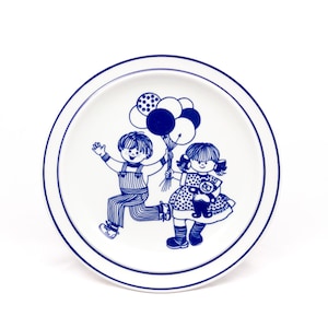 Day at the fair - Vintage Thomas Porcelain gdr - Collectible plate - simple blue motifs - Playing kids - From the &#39;70s - Made in Germany