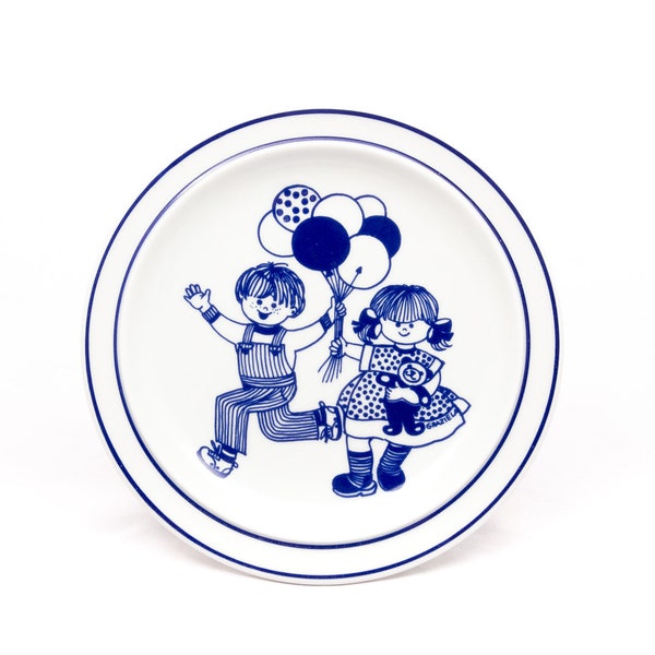 Day at the fair - Vintage Thomas Porcelain gdr - Collectible plate - simple blue motifs - Playing kids - From the '70s - Made in Germany