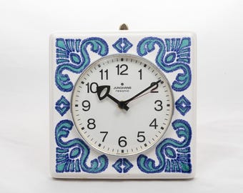 Blue mandala - Junghans Resonic - Porcelain ceramic quartz clock - Hand painted - Mid century mcm - Scheurich Fat Lava -'70s Made in Germany