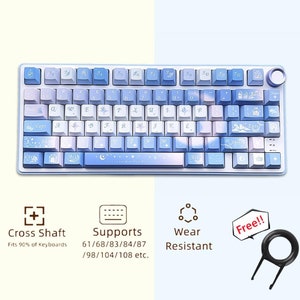 Fantastic Moon Blue Keycaps Set, Gradient Artisan Keycaps Set, Gaming Keycaps Set, Mechanical Keyboard Universal 139 Keycaps