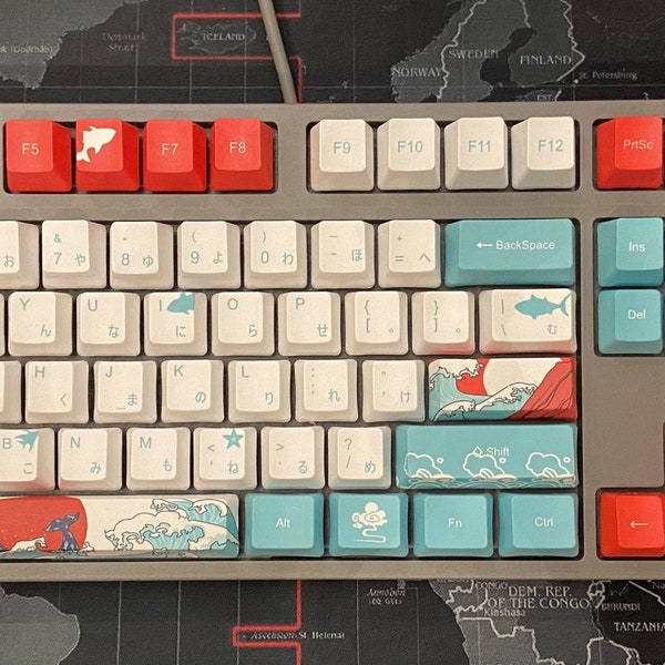 Lakes Seas OEM Keycaps Set, Artisan 108/104/98/96/84/64 Key Keycaps,  Creative Mechanical Keyboard keycap, Dip Dyeing PBT Universal Keycaps