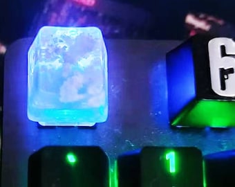 Blue Sky Clouds Transparent Keycaps, Best Personalized Mechanical Keycaps, Creative Handmade Resin Key Cap, ESC Gaming Artistic Keycaps