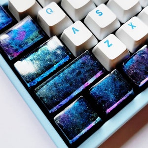 Blue Starry Sky Keyboard Keycaps, Best Mechanical Translucent Keycaps, Spacebar ESC Keycaps, Best Creative Handmade Artisan Key cap