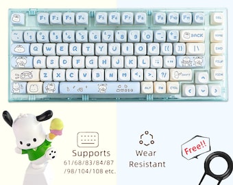 Band Puppy Blue Gradient Keycap Set, Cute Dog Keycaps Set, Anime Keycaps Set, MOA PBT 139 Keycaps Set, Kawaii Animal Keycaps Set