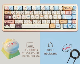 Lindo conjunto de teclas de gato, conjunto de teclas de anime, conjunto de teclas de teclado mecánico, conjunto de teclas MOA PBT 140, encantadoras teclas de teclado de gato