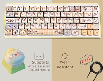 Cat Graffiti Keycap Set, Cute Sushi Cat Keycaps Set, Kawaii Japanese Cat Keycap, Anime Keycaps Set, 142 MOA PBT Keycaps Set